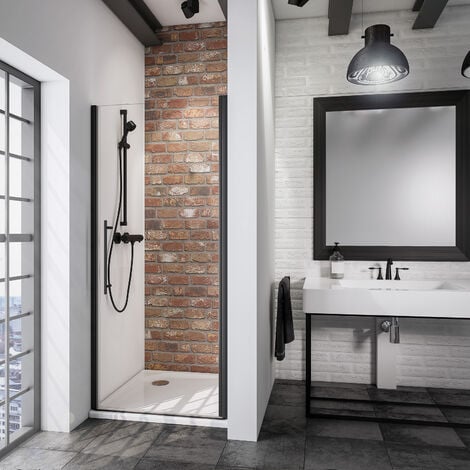 Porte de douche pivotante, verre 5 mm, style, profilé noir, Schulte, anticalcaire SUR MESURE 60 x 192 cm