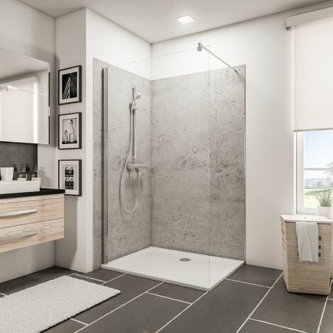 [ JAMAIS UTILISÉ ] - Panneau mural Pierre gris clair, revêtement pour douche et salle de bain, DécoDesign DÉCOR, Schulte, Lot de 2 panneaux muraux : 100 x 210 cm + 120 x 210 cm