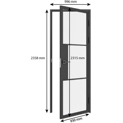 [ JAMAIS UTILISÉ ] - Porte verrière intérieure 93 x 231 cm, bloc porte Loft, verre transparent, style atelier 2 rayures, version droite avec serrure