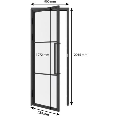 [ JAMAIS UTILISÉ ] - Porte verrière intérieure 83 x 197 cm, bloc porte Loft, verre transparent, style atelier 2 rayures, version gauche