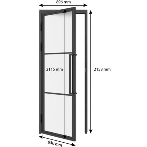 [ JAMAIS UTILISÉ ] - Porte verrière intérieure 83 x 211,5 cm, bloc porte Loft, verre transparent, style atelier 2 rayures, version gauche