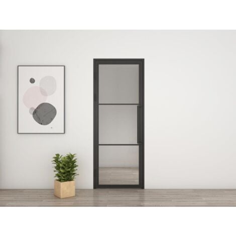 [ JAMAIS UTILISÉ ] - Porte verrière intérieure 83 x 211,5 cm, bloc porte Loft, verre transparent, style atelier 2 rayures, version gauche