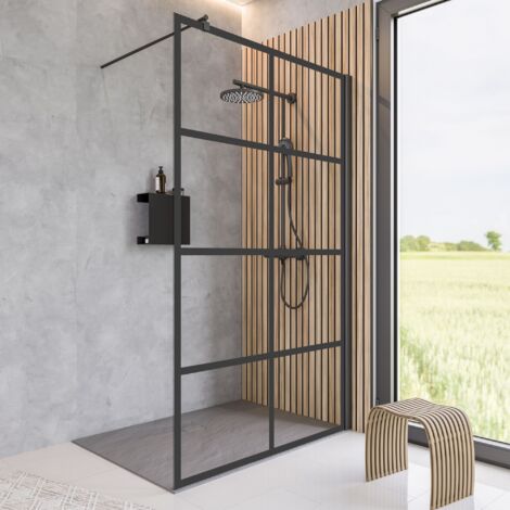 [PRODUIT D'OCCASION] [JAMAIS UTILISÉ] Paroi de douche à l'italienne, profilé noir, paroi fixe Walk In style industriel, NewStyle Soho Black Schulte, verre 6 mm anticalcaire, 120 x 200 cm (1/5)