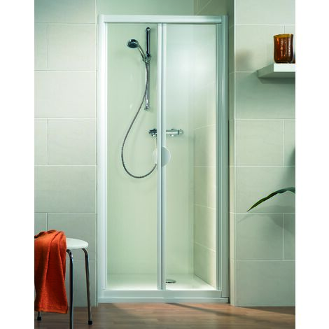 Porte de douche pliante, verre transparent, Phoenix II, Schulte, profilé blanc, verre 3mm, 80 x 185 cm