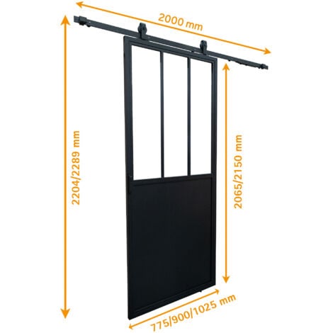 Porte intérieure coulissante en verre noir, 102,5 x 215 cm, décor industriel