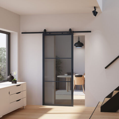 Schulte – Porte coulissante intérieure en verre fumé 90 x 215 cm – Système coulissant silencieux – Butée d'arrêt double Softclose – Pour espaces modernes (1/5)