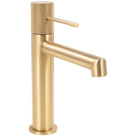 Collection, mitigeur de lavabo, robinet de salle de bains doré, idéalement conçu pour lavabo suspendu, or mat, KADIA M (1/4)