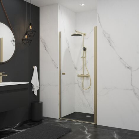 Porte de douche pivotante, verre 5 mm anticalcaire, style, profilé or mat, Schulte, hauteur 192 cm, largeur 90 cm (1/5)