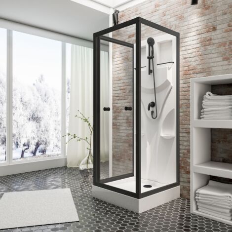 Cabine de douche intégrale 80 x 80 x 190 cm, verre de sécurité 5 mm, cabine de douche complète, noir mat, Schulte, Juist