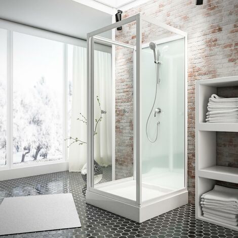 Cabine de douche intégrale, verre de sécurité 5 mm, cabine de douche complète, blanc alpin, Schulte, Juist II, 80 x 80 x 210 cm