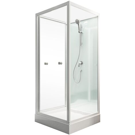 Cabine de douche intégrale, verre de sécurité 5 mm, cabine de douche complète, blanc alpin, Schulte, Juist II, 80 x 80 x 210 cm