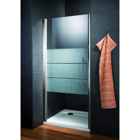Porte de douche pivotante 80 x 190 cm, verre 6 mm anticalcaire, décor dépoli light, profilé aspect chromé, Style, Schulte