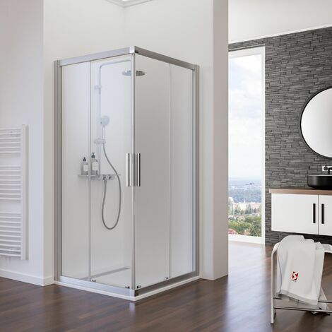 Accès d'angle droit avec portes de douche coulissantes, verre 5 mm, profilé alu argenté, Schulte, 120 x 80 x 185 cm (1/6)