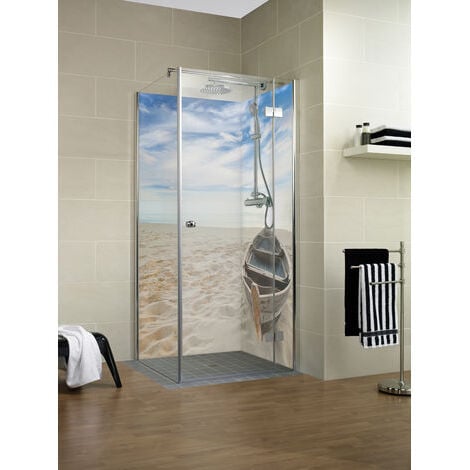 Lot de 2 panneaux muraux 90 x 210 cm, revêtement pour douche et salle de bain, DécoDesign PHOTO, Schulte, Bateau en angle