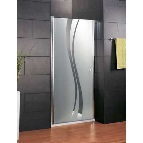 Porte de douche pivotante, profilé aspect chromé, Style 2.0, Schulte, verre 5 mm anticalcaire, décor Liane, 90 x 192 cm