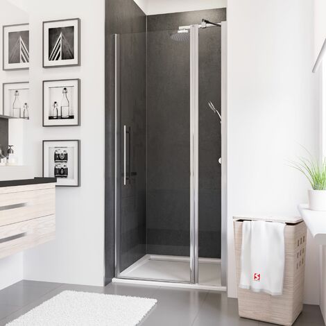 Porte de douche pivotante transparent, noir 70 cm, Easy