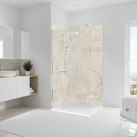 Panneau mural Marbre greige, revêtement pour douche et salle de bain, DécoDesign SOFTTOUCH, Schulte, Lot de 2 panneaux muraux 100 x 210 cm