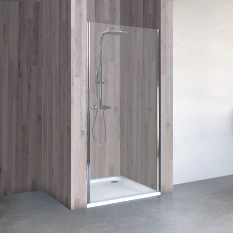Porte de douche pivotante, verre 5 mm transparent, profilé aspect chromé, Schulte, 100 x 190 cm