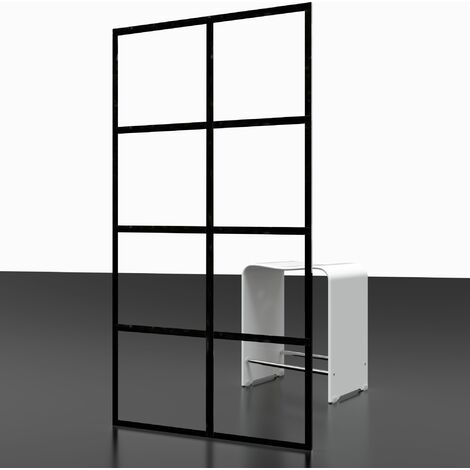 Porte de douche coulissante , verre 5 mm transparent, style atelier industriel, profilé noir, Liberty, Atelier du bain, 120 x 195 cm