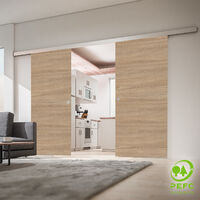 Double porte coulissante intérieure Schulte, 151 x 203 cm, chêne, porte pleine 2 vantaux - Poignée ronde + double amortisseur Softclose