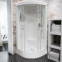 Cabine de douche intégrale arrondie, 90 x 90 cm, cabine de douche complète, coloris blanc, Helgoland III, Schulte