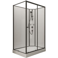 Cabine de douche intégrale avec porte coulissante, verre 5 mm, cabine de douche complète Tahiti, Schulte, 80 x 120 cm, paroi latérale à gauche, ouverture vers la droite