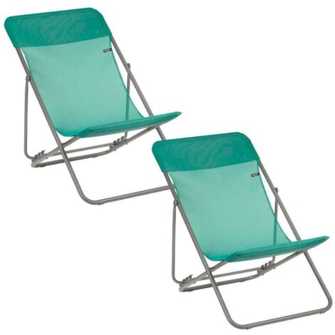 Lot De 2 Transats Jardin Pliants Multi-positions - Maxi Transat - Batyline® Iso - Vert Chlorophylle - Lafuma Mobilier (1/5)