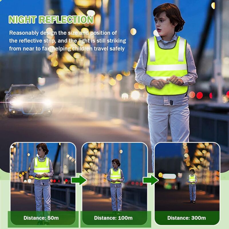 LONNEY Gilet de Sécurité pour Enfant et Adulte Gilets de Sécurité  Réfléchissants 4 Pcs Gilet Réfléchissant Jaune Haute Visibilité à 360 ° -  Taille