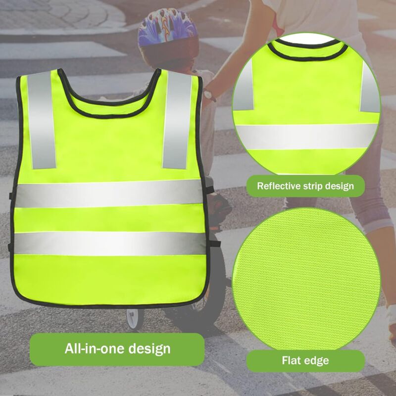 LONNEY Gilet de Sécurité pour Enfant et Adulte Gilets de Sécurité  Réfléchissants 4 Pcs Gilet Réfléchissant Jaune Haute Visibilité à 360 ° -  Taille