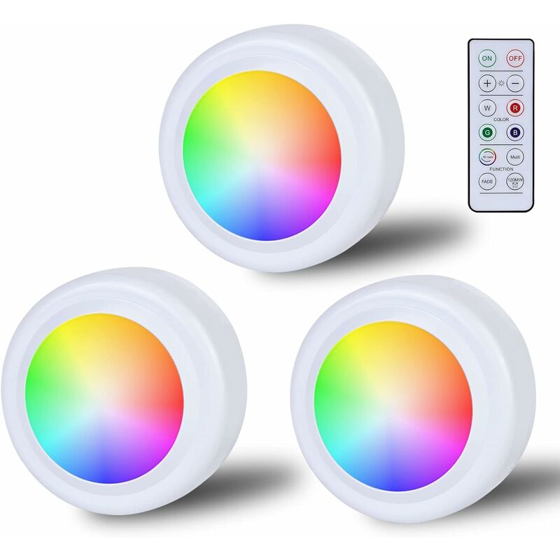 Spot LED à Pile RGB Sans Fil, 4 Pièces Lampe Placard avce