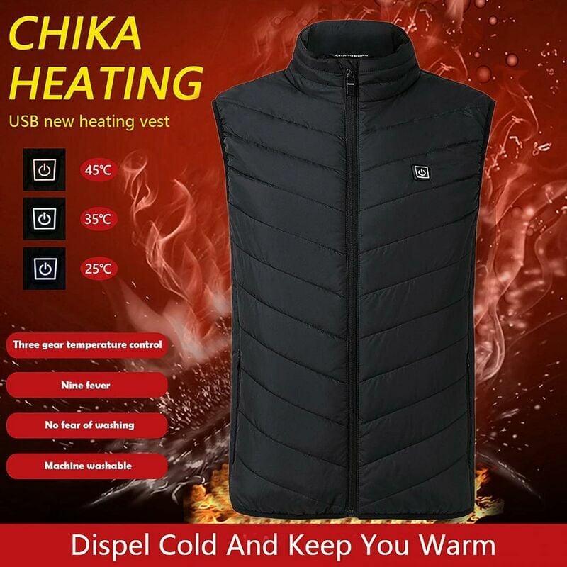 Gilet chauffant électrique, gilet chauffant lavable à température réglable  à 3 compartiments veste de chargement USB Gilet chaud pour le camping la