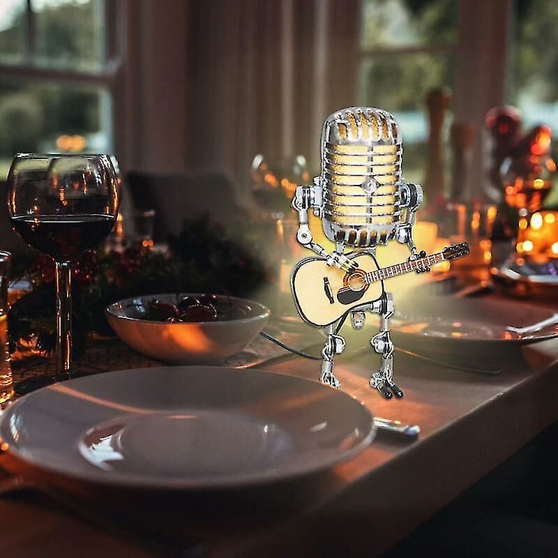 Usb Rétro Style Microphone Robot Lampe Tenant La Guitare Avec La Lumière  Vintage Décoration De La