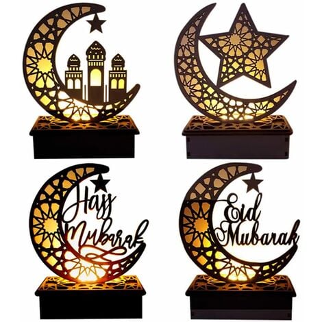 4x Eid Mubarak veilleuse LED Ramadan décoration lampe bois
