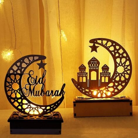4x Eid Mubarak veilleuse LED Ramadan décoration lampe bois