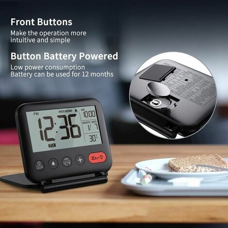 Horloge numérique LCD portable à batterie à quartz pour voitures avec  réveil et support