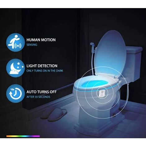 Lampe Toilette Veilleuse LED Détecteur - Mouvement Eclairage Lampe Toilette  LED pour Salle de Bain/Seau d'aisances/toilettes/Cabinet/Lavabo/Cuvette  Siège 16 Couleurs avec divers modèles de changement