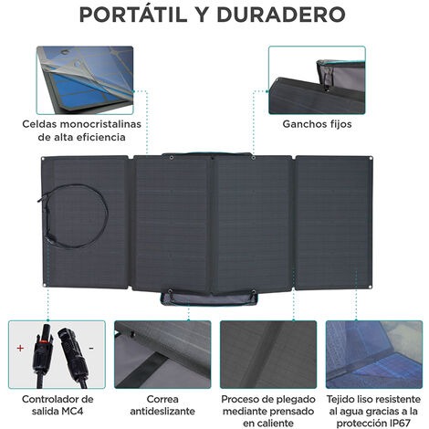 Panel Solar Portátil De 220 W, Plegable Con Funda De Transporte