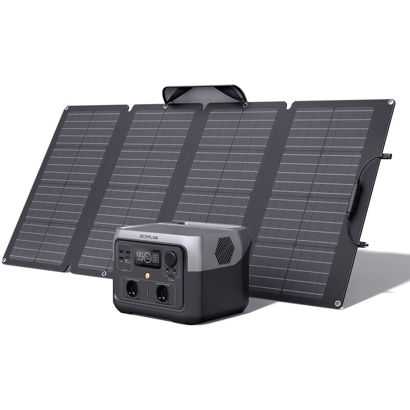 ECOFLOW Station électrique portable RIVER 2 MAX avec Panneau solaire  portable de 160W，sortie 1000 W avec X-boost, générateur solaire pour  extérieur, camping-cars,domestique,balcon