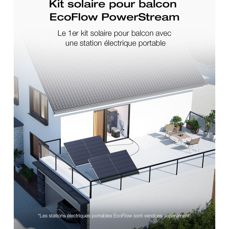 Kit solaire balcon EcoFlow PowerStream, micro-onduleur relié au