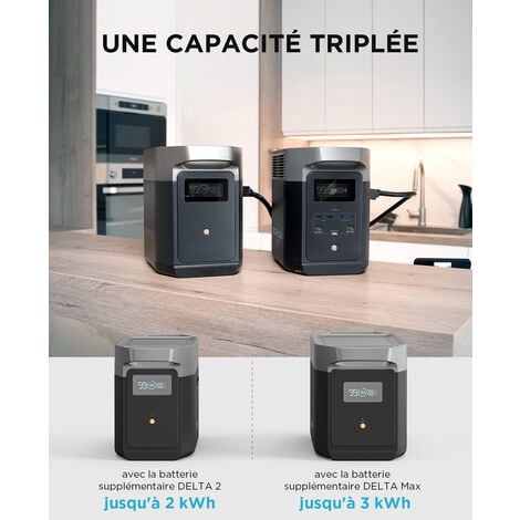 Pack Générateur Solaire EcoFlow DELTA 2 et panneau solaire 220 W, capacité  de 1-3 kWh, batterie LFP, charge rapide, station électrique portable pour