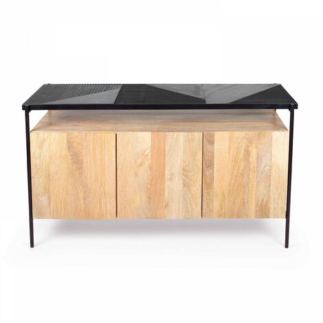 Gxffipw Sideboard 160cm Schwarz - Buffetschrank Mit 4 Türen & Gold Griffen