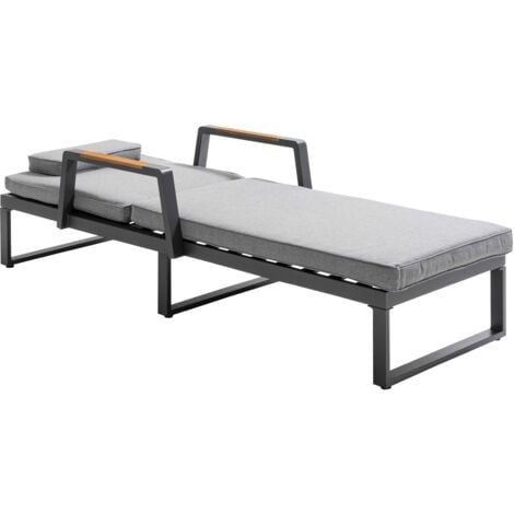 2erSet Sonnenliegen aus Aluminium und Teakholz mit 1 Ablage