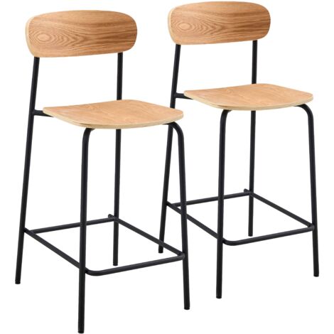  2er-Set Hochstühle aus Metall und schwarzem Holz Motiv 