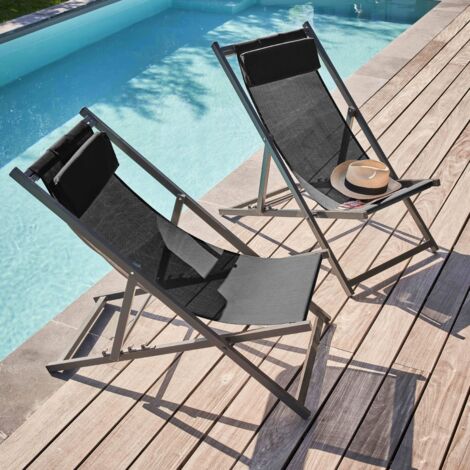 Liegestühle aus Aluminium und Textylen, Santiago (2erSet) Schwarz