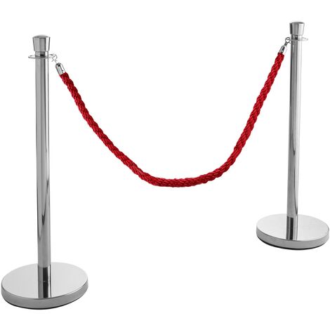 2x Abgrenzungspfosten Mit Gurtband 5m - Rot-Weiß Pulverbeschichtet Schwarz