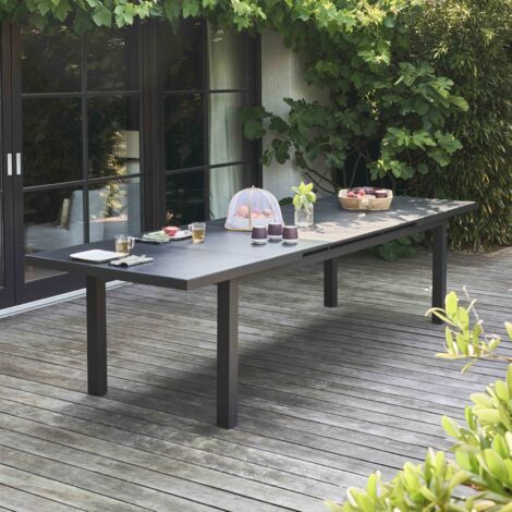 Ausziehbarer 12-Sitzer-Aluminiumgartentisch in Schwarz Grau
