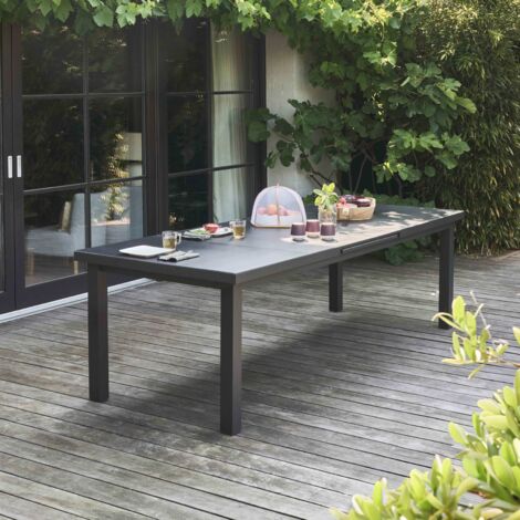 Ausziehbarer 12-Sitzer-Aluminiumgartentisch in Schwarz Grau
