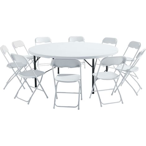 Set aus rundem Klapptisch und Klappstühlen für 8 Personen Weiß