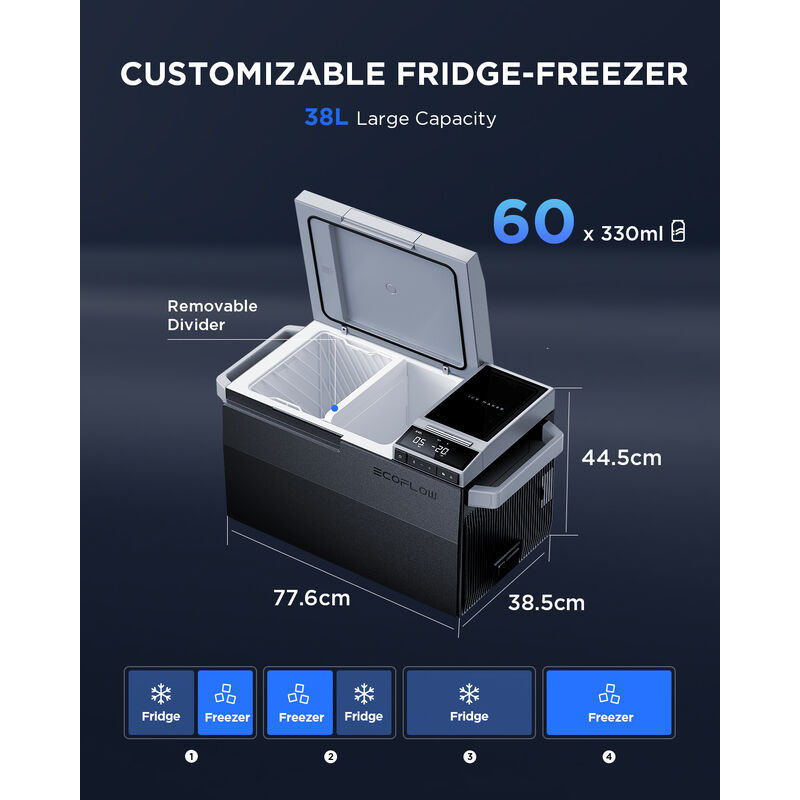EcoFlow GLACIER 38L Mini Fridge Freezer with Ice Maker, 12 Volt