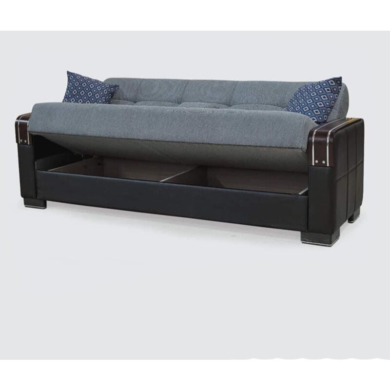 Malta Grey 3 Seater Ottoman Storage Sofa Bed with Cushions